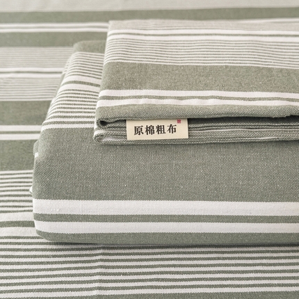 首爱家纺 2025新款色织老粗布床单老粗布凉席三件套 绿条