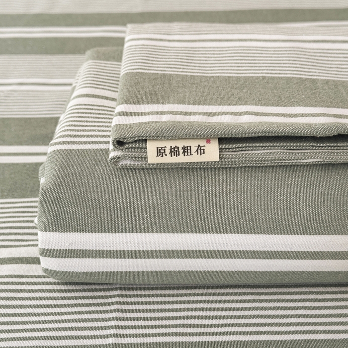 91家纺网 家纺一手货源 找家纺 首爱家纺 2025新款色织老粗布床单老粗布凉席三件套 绿条