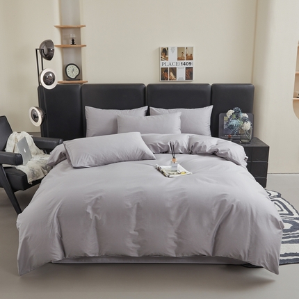 雅萱家纺 2025新款40S斜纹13372全棉纯色四件套 40S气质灰