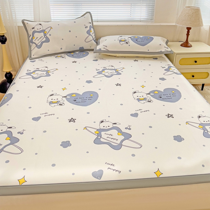 91家纺网 家纺一手货源 找家纺 富馨莱 2025新款平铺款冰藤印花凉席A类抗菌冰丝席支持定制尺寸 星星狗