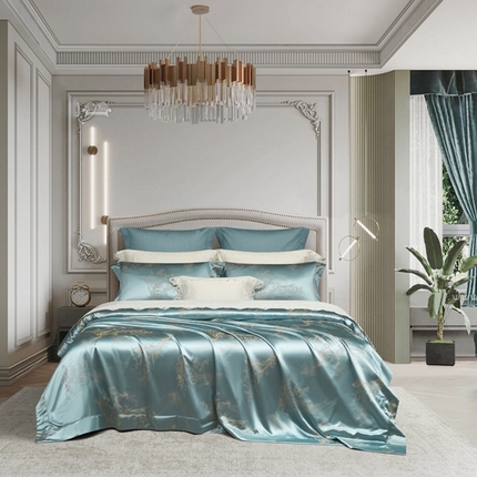 91家纺网 家纺一手货源 找家纺 赫本真丝馆2025新款真丝棉四件套（价格请咨询商家） 夏伽尔-绿 