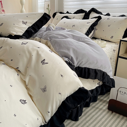 91家纺网 家纺一手货源 找家纺 （总）富米莱（原臻工厂） 2025新款A类针织双层纱赫本风床盖四件套蝴蝶