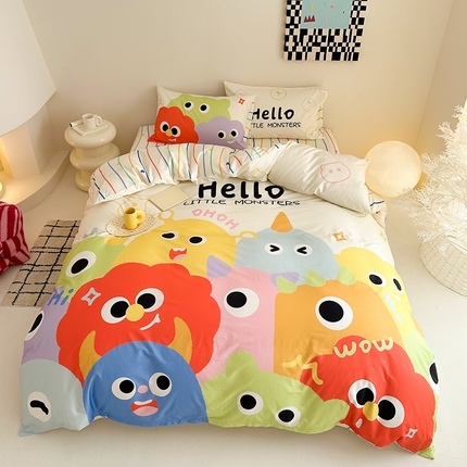 花言狐语 2025新款全棉13372卡通大版数码印花四件套（提供买家秀） 呆萌小怪兽