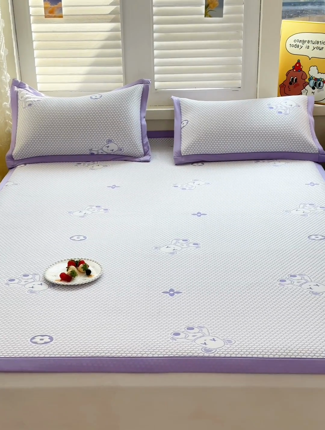 91家纺网 家纺一手货源 找家纺 2025新款凉感冰豆豆凉席-暴力熊系列 暴力熊-黛紫