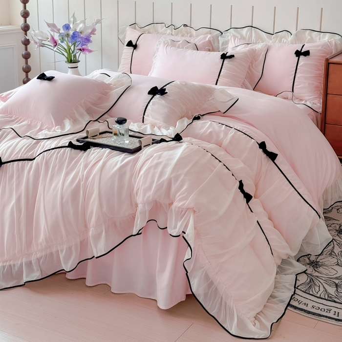 91家纺网 家纺一手货源 找家纺 狂想家（床边故事）2025赛琳法式高定四件套 赛琳蜜桃粉