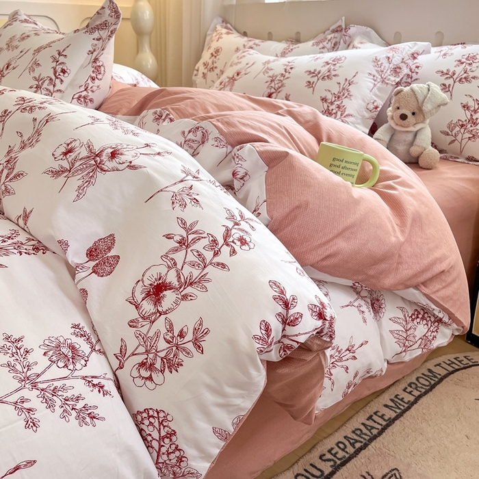 91家纺网 家纺一手货源 找家纺 大吉 2025新款100全棉纯棉喷气小清新被套四件套纯棉三件套床笠四件套单被套单枕套 繁花