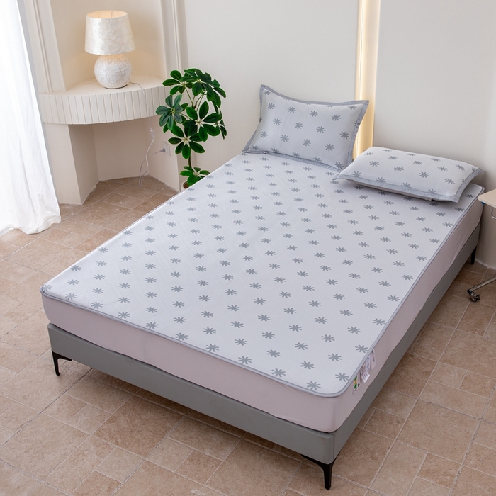 91家纺网 家纺一手货源 找家纺 凌云家纺  2025新款提花凉感冰丝席床笠款三明治凉席三件套 雪漾-灰