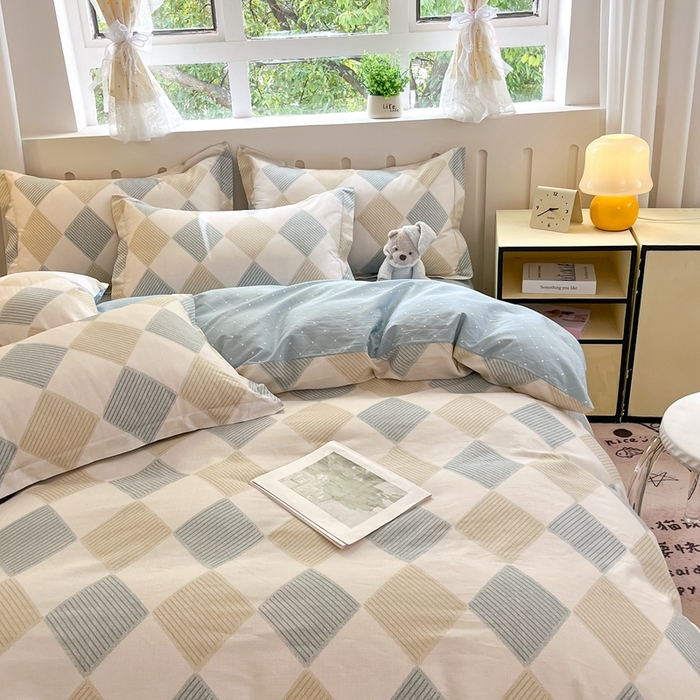 91家纺网 家纺一手货源 找家纺 大吉 2025新款100全棉纯棉喷气小清新被套四件套纯棉三件套床笠四件套单被套单枕套 向往