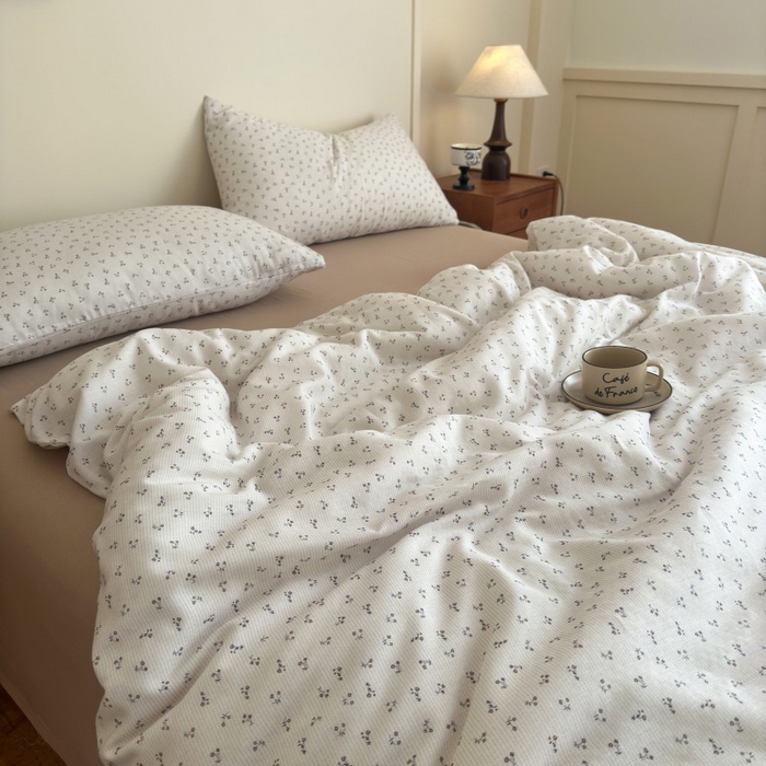 91家纺网 家纺一手货源 找家纺 曲之慕2025新款A类母婴级有氧全棉纯棉双层纱印花四件套 素锦-咖