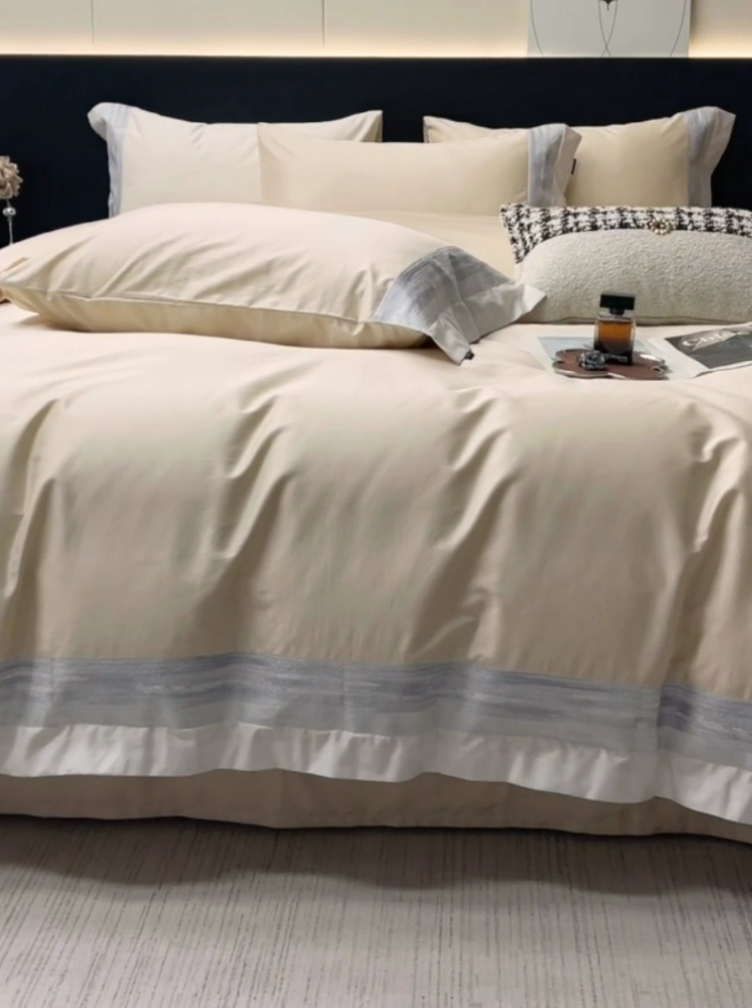 91家纺网 家纺一手货源 找家纺  2025新款直播爆款A类100支长绒棉夹棉床盖床笠四件套全棉纯棉床单加厚高端重工刺绣四季款床上用品 瑾雅-束缦杏