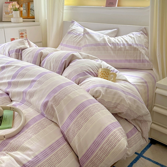 91家纺网 家纺一手货源 找家纺 田野2025新款13372全A全棉四件套 紫椰千层