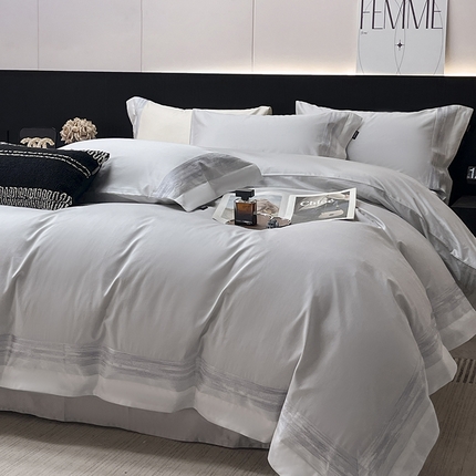  2025新款直播爆款A类长绒棉夹棉床盖床笠四件套全棉纯棉床单加厚高端重工刺绣四季款床上用品 瑾雅-蔓帝灰