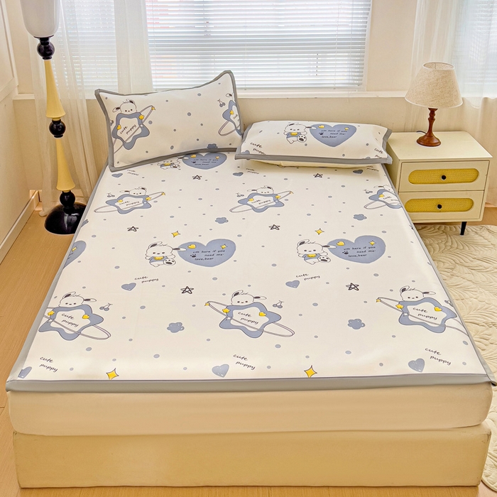 91家纺网 家纺一手货源 找家纺 富馨莱 2025新款平铺款冰藤印花凉席A类抗菌冰丝席支持定制尺寸 星星狗