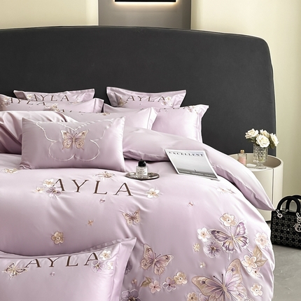 2025新款纯棉绣花四件套-蝶语（控价劵后218（严格按控价来） 香芋紫