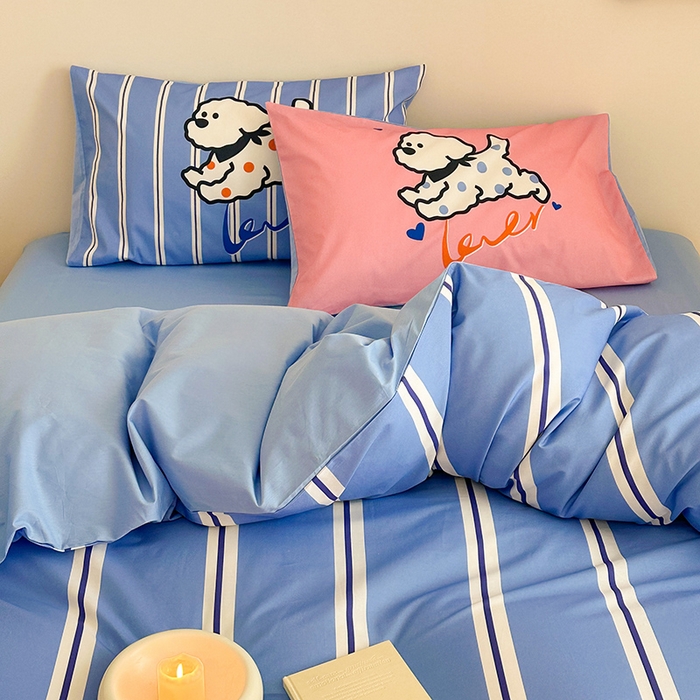 91家纺网 家纺一手货源 找家纺 花言狐语 2025新款13372全棉印花毛巾绣四件套（提供买家秀） 奔跑小狗