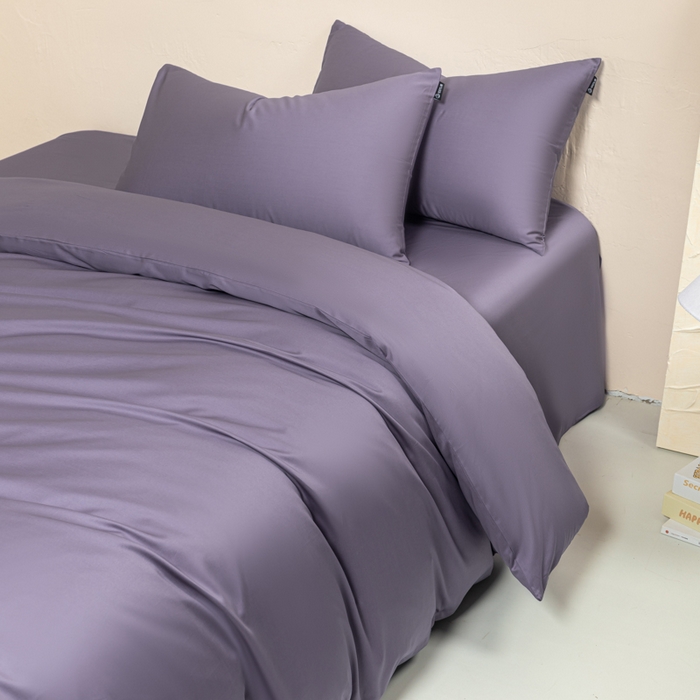 91家纺网 家纺一手货源 找家纺 舒慕家纺 2025新款100s高支贡缎长绒棉纯色四件套双拼四件套（送包装） 香芋紫