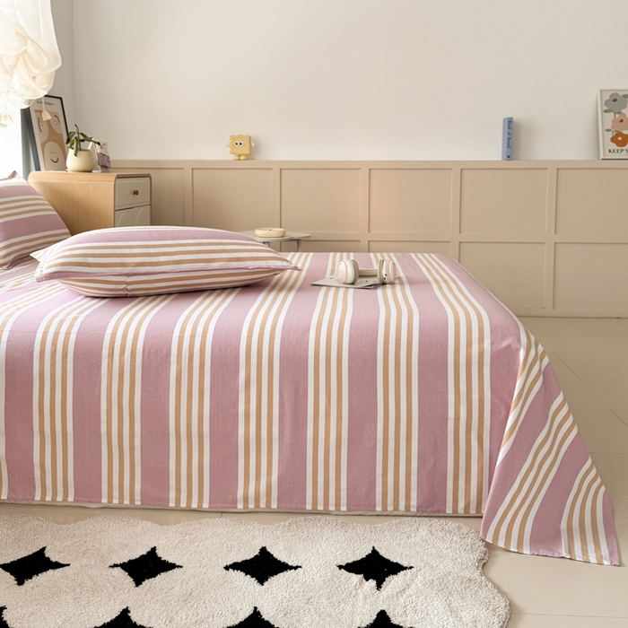 91家纺网 家纺一手货源 找家纺 首爱家纺 2025新款色织老粗布四件套全棉四件套纯棉四件套 粉恋