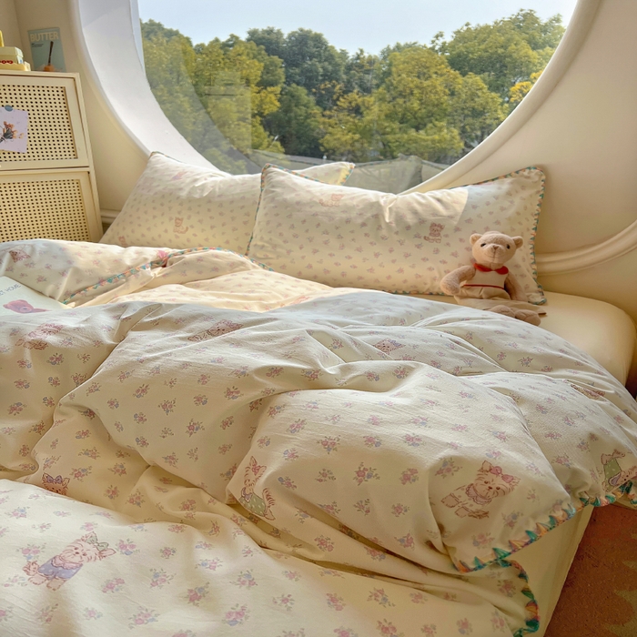 91家纺网 家纺一手货源 找家纺 葡萄家 2025爆款高克重彩色三角针A类针织双层纱四件套 提供买家秀 约克夏夏