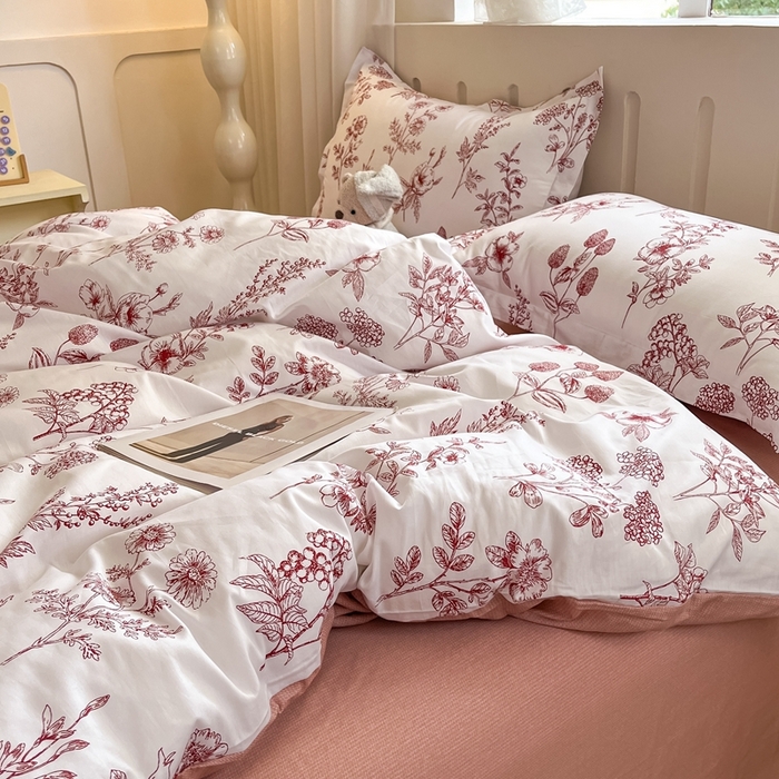 91家纺网 家纺一手货源 找家纺 大吉 2025新款100全棉纯棉喷气小清新被套四件套纯棉三件套床笠四件套单被套单枕套 繁花