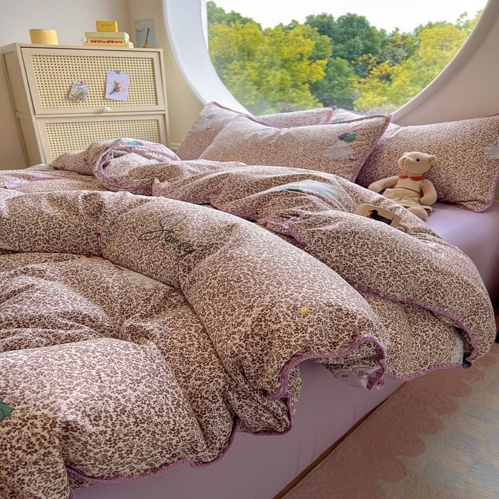 91家纺网 家纺一手货源 找家纺 葡萄家 2025爆款高克重彩色三角针A类针织双层纱四件套 提供买家秀 安娜小姐