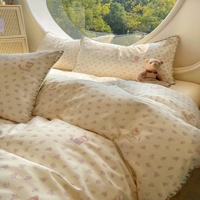 91家纺网 家纺一手货源 找家纺 葡萄家 2025爆款高克重彩色三角针A类针织双层纱四件套 提供买家秀 约克夏夏