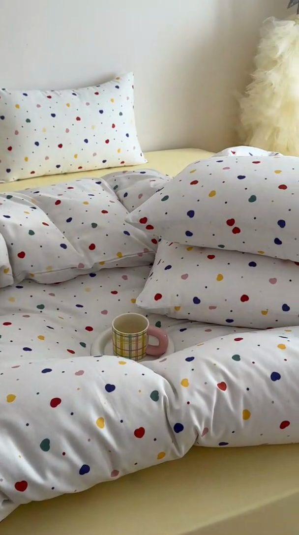 91家纺网 家纺一手货源 找家纺 塞纳 2026新款.全棉有氧双层纱四件套-场景一 心心相印