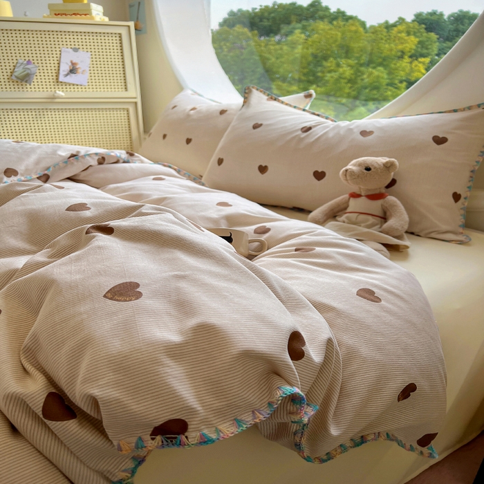 91家纺网 家纺一手货源 找家纺 葡萄家 2025爆款高克重彩色三角针A类针织双层纱四件套 提供买家秀 玖在心