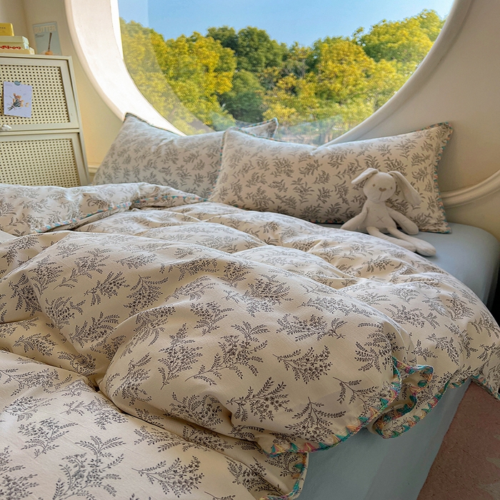 91家纺网 家纺一手货源 找家纺 （总）葡萄家 2025直播爆款高克重彩色三角针A类针织双层纱四件套 提供买家秀