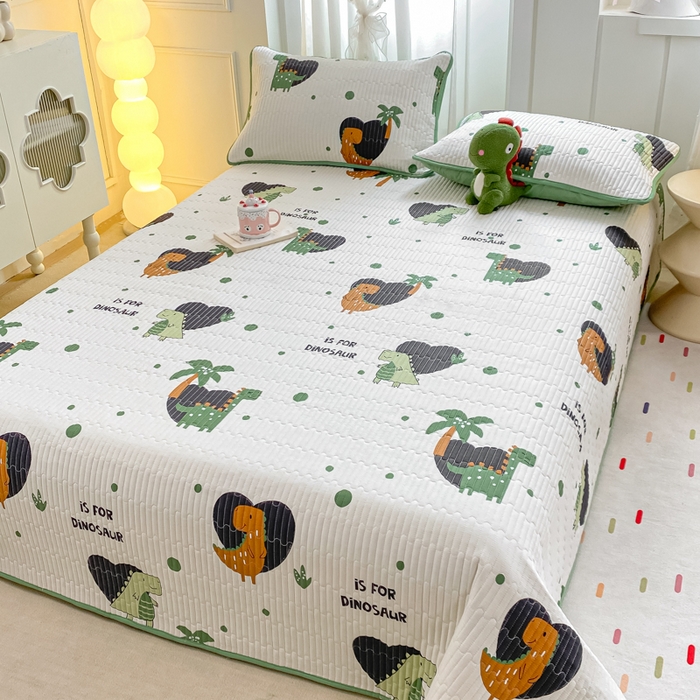 91家纺网 家纺一手货源 找家纺 顺顺家纺 2025新款全棉卡通夹棉床盖 Q版恐龙