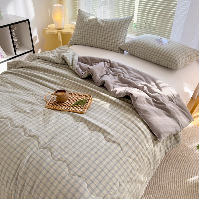 91家纺网 家纺一手货源 找家纺 2025新款无印风夏被 咖大格