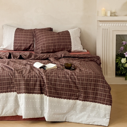 塔塔 2025新款全棉双层纱法式镂空立体大花边夏被系列 佩斯利