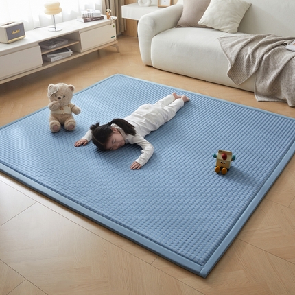 91家纺网 家纺一手货源 找家纺 昊川2025年新款 凉豆豆凉席地垫 菱形格—蓝