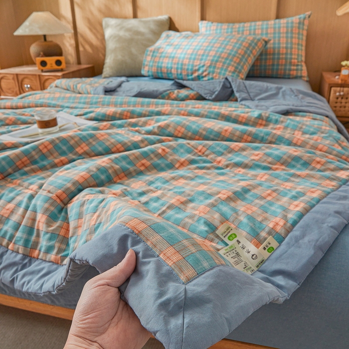 91家纺网 家纺一手货源 找家纺 伊人坊 2025新款A类无印风水洗棉新疆棉花夏被 贝拉绿