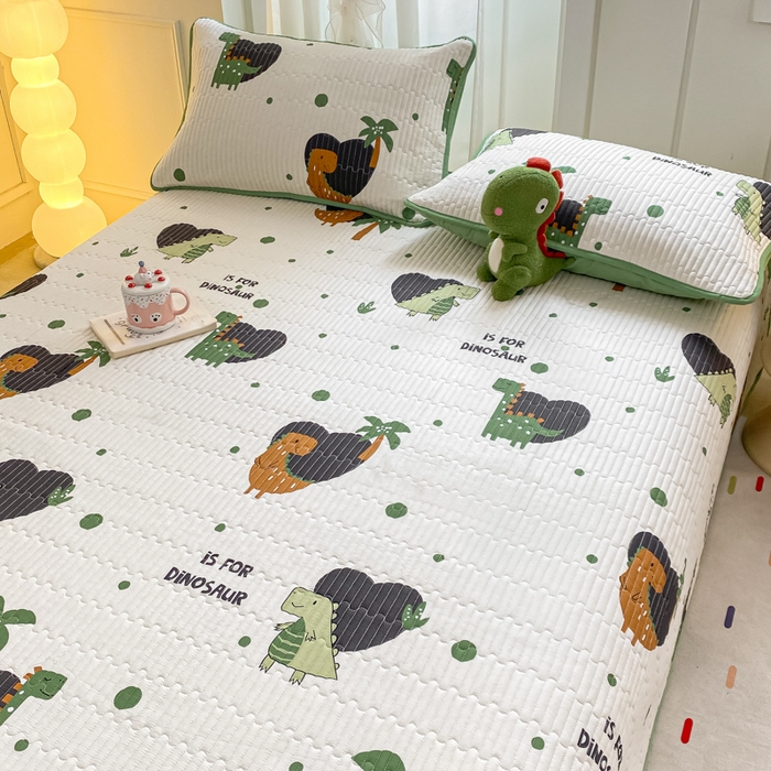 91家纺网 家纺一手货源 找家纺 顺顺家纺 2025新款全棉卡通夹棉床盖 Q版恐龙