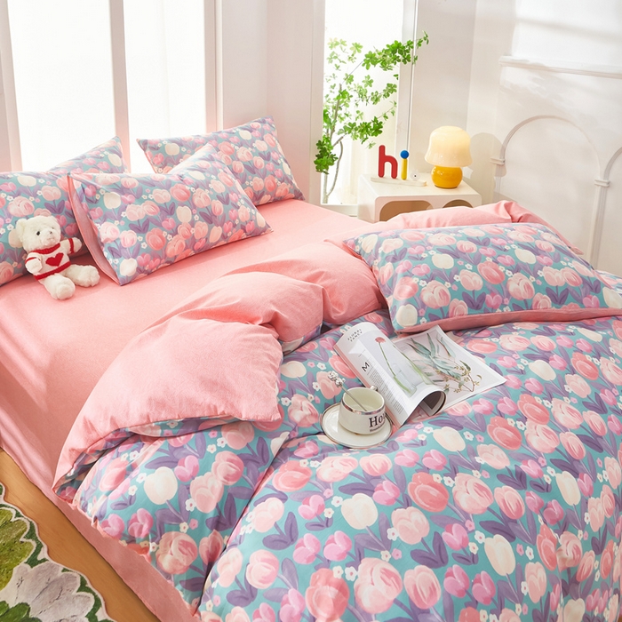 91家纺网 家纺一手货源 找家纺 黛妮雅 2025新款AB版全棉印花单被套床单枕套 花香丽影