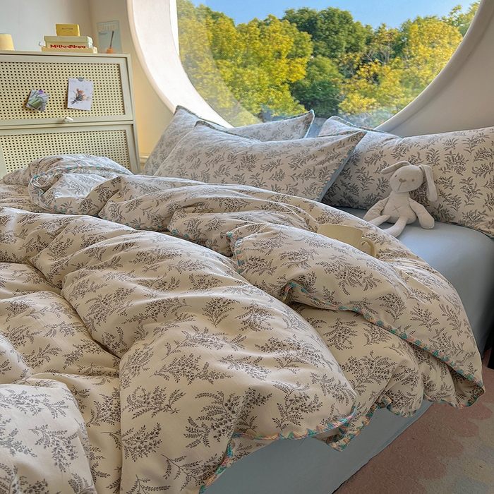 91家纺网 家纺一手货源 找家纺 葡萄家 2025爆款高克重彩色三角针A类针织双层纱四件套 提供买家秀 悠野