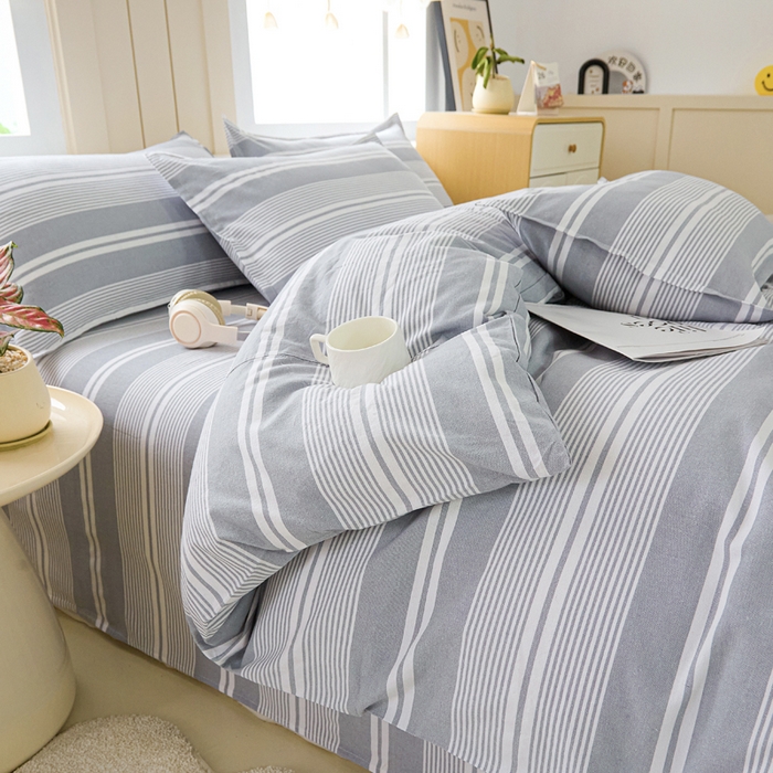 91家纺网 家纺一手货源 找家纺 首爱家纺 2025新款色织老粗布四件套全棉四件套纯棉四件套 浅陌