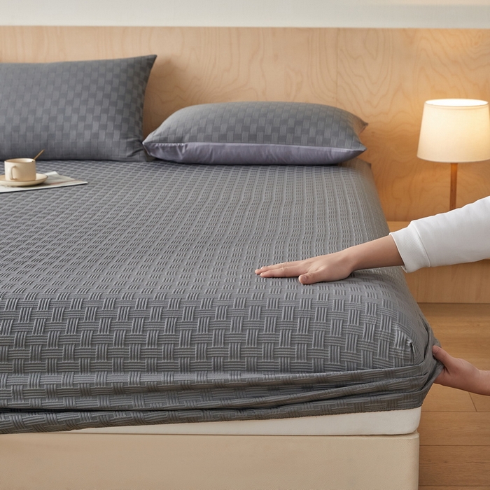 91家纺网 家纺一手货源 找家纺 （总）梦镜2025新款A类亲肤棉华夫格棋盘格防水床笠