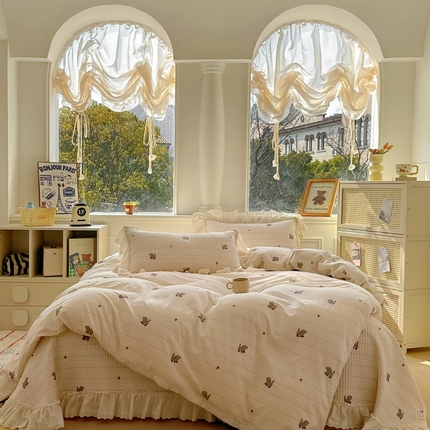 昊川 2025新款60支全棉双层纱酵素高温砂洗法式床盖 洛卡小狗