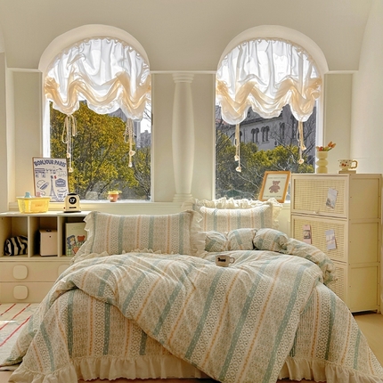 昊川 2025新款60支全棉双层纱酵素高温砂洗法式床盖 春之舞