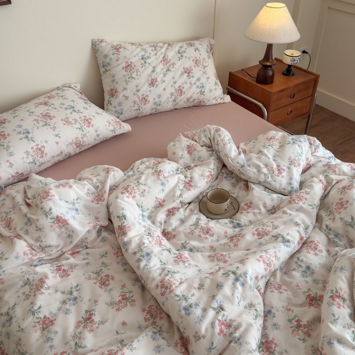 91家纺网 家纺一手货源 找家纺 曲之慕2025新款A类母婴级有氧全棉纯棉双层纱印花四件套 芳若-米