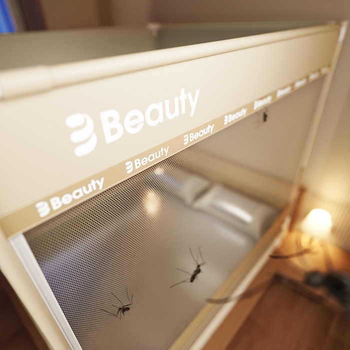 91家纺网 家纺一手货源 找家纺 青竹苑 2025新款无印字母三门坐床床笠底防摔蚊帐 米杏