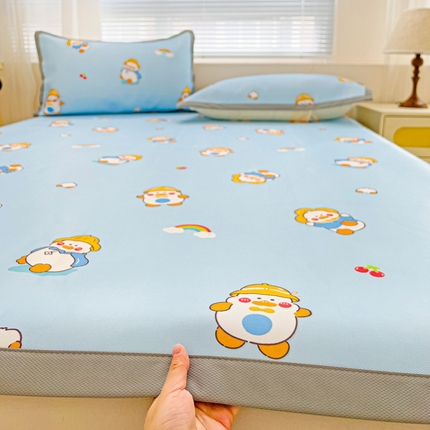 富馨莱 2025新款平铺款冰藤印花凉席A类抗菌冰丝席支持定制尺寸 开心鸭