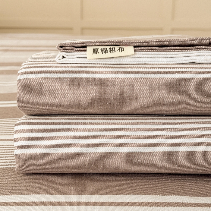 91家纺网 家纺一手货源 找家纺 首爱家纺 2025新款色织老粗布床单老粗布凉席三件套 咖格