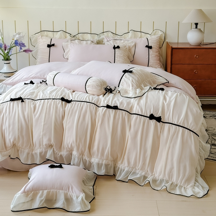 91家纺网 家纺一手货源 找家纺 狂想家（床边故事）2025赛琳法式高定四件套 赛琳茶花粉