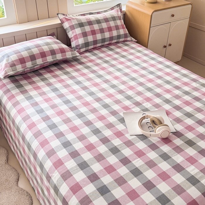 91家纺网 家纺一手货源 找家纺 首爱家纺 2025新款色织老粗布床单老粗布凉席三件套 花格