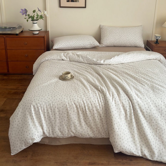 91家纺网 家纺一手货源 找家纺 曲之慕2025新款A类母婴级有氧全棉纯棉双层纱印花四件套 素锦-咖