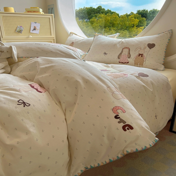 91家纺网 家纺一手货源 找家纺 葡萄家 2025爆款高克重彩色三角针A类针织双层纱四件套 提供买家秀 兔小姐