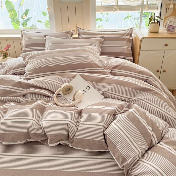 91家纺网 家纺一手货源 找家纺 首爱家纺 2025新款色织老粗布四件套全棉四件套纯棉四件套 咖格