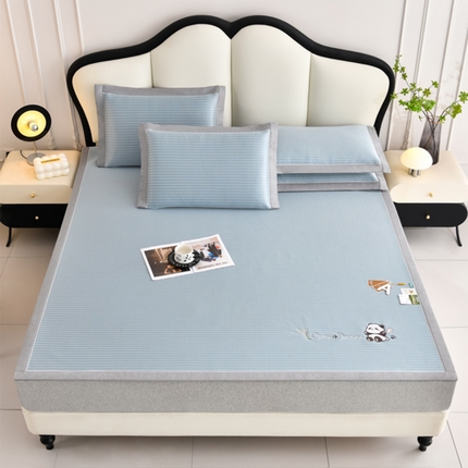 91家纺网 家纺一手货源 找家纺 （总）小牛席业 2025新款经典条纹熊猫凉感冰丝席凉席席子 系列凉席藤席冰藤席冰丝席竹席空调席草席乳胶席豆豆席三件套